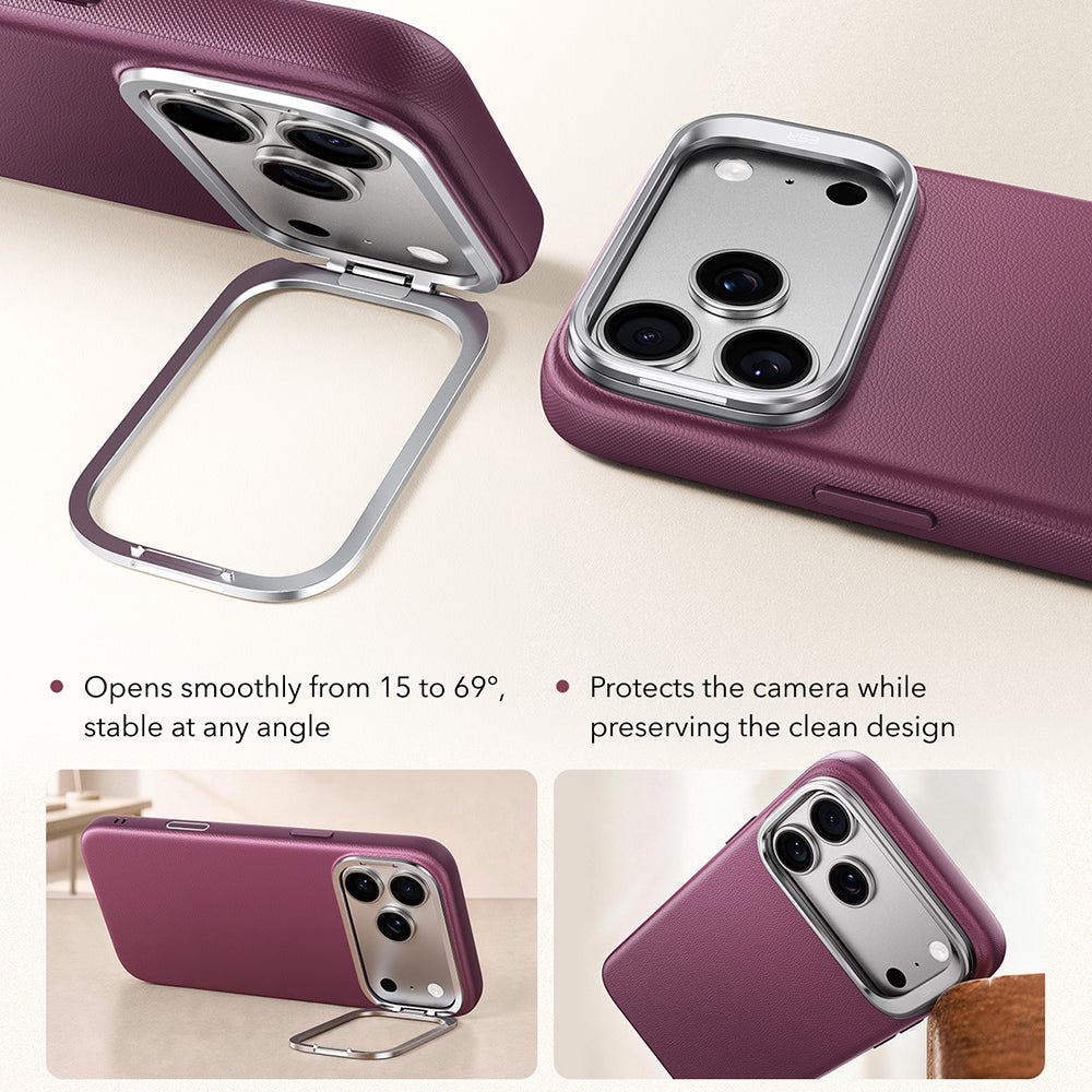 MagSafe-etui til Apple iPhone 18 Pro / 17 Pro, ESR, Atelier med Kickstand, Mørkerød Satinfinish