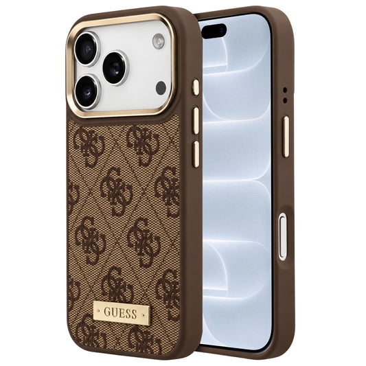 MagSafe-cover til Apple iPhone 18 Pro / 17 Pro, Guess, 4G Logo Plate, brun