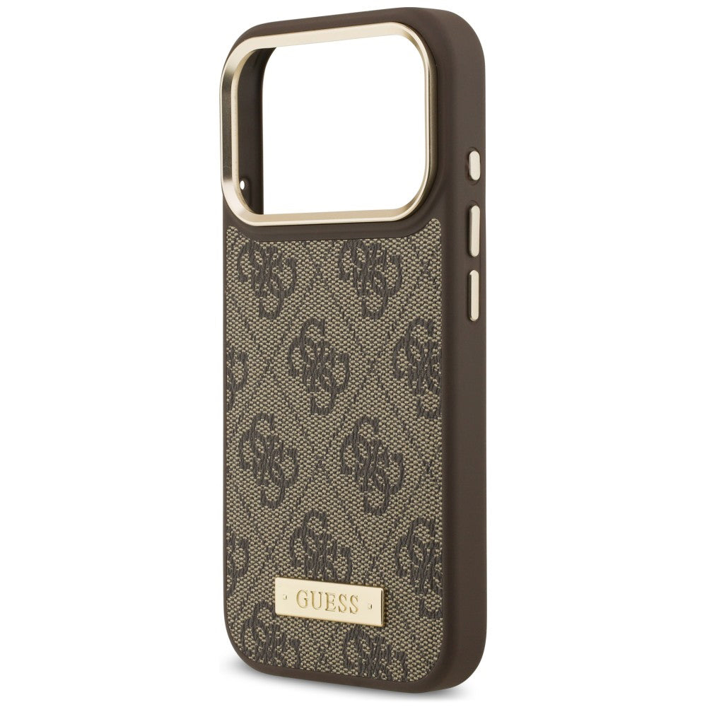 MagSafe Case for Apple iPhone 18 Pro / 17 Pro, Guess, 4G Logo Plate, Brown