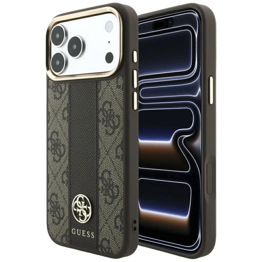 MagSafe-etui til Apple iPhone 18 Pro / 17 Pro, Guess, 4G Stripe Rundt Klassisk Logo, Brun