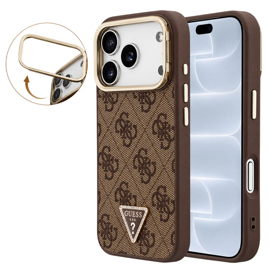 MagSafe-cover til Apple iPhone 18 Pro / 17 Pro, Guess, 4G Triangle Logo & kamerastand, brun