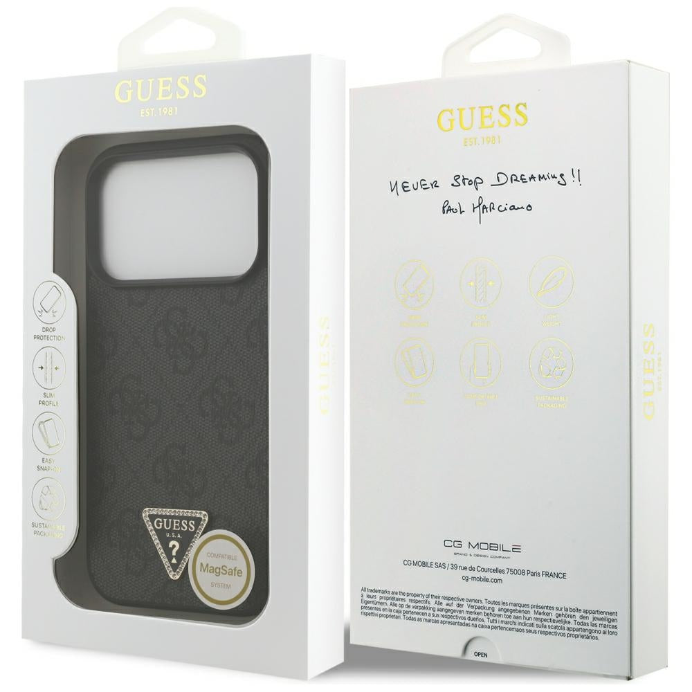MagSafe-etui til Apple iPhone 18 Pro / 17 Pro, Guess, 4G Triangle Strass, Sort