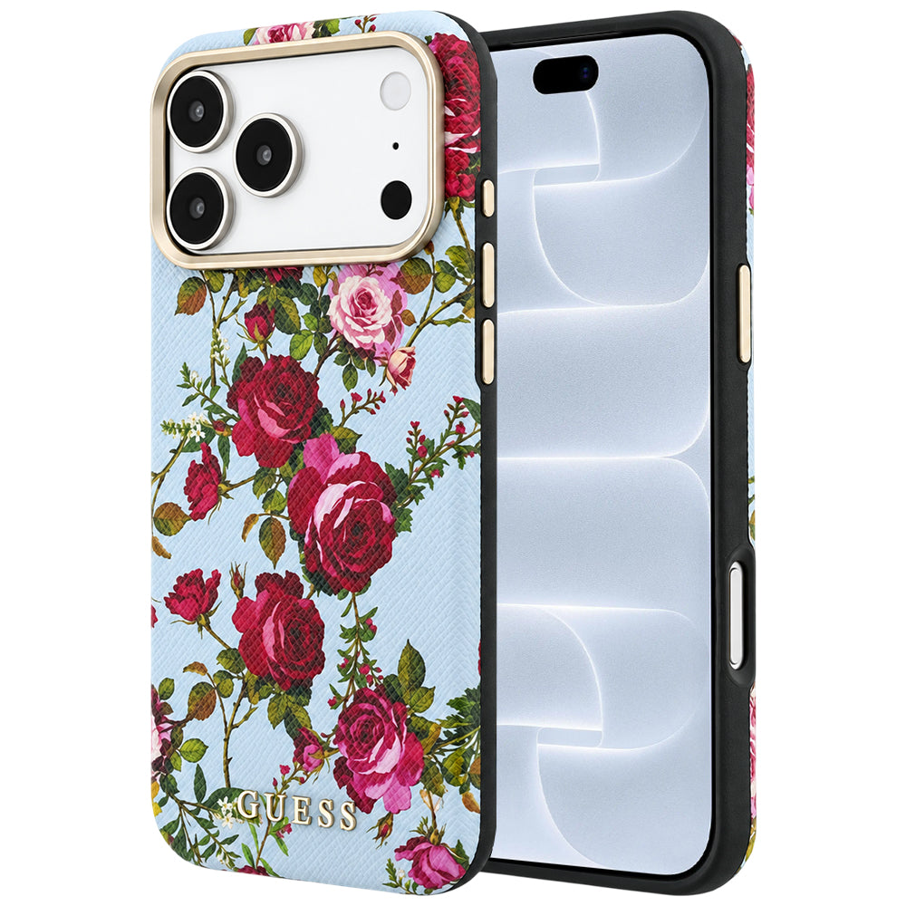 MagSafe-cover til Apple iPhone 18 Pro / 17 Pro, Guess, Blossom Roses Print, blå