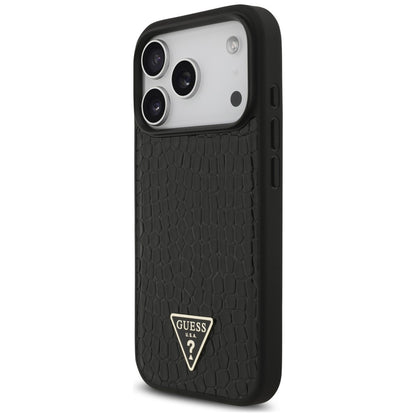 MagSafe Case for Apple iPhone 18 Pro / 17 Pro, Guess, Croco Triangle Logo, Black