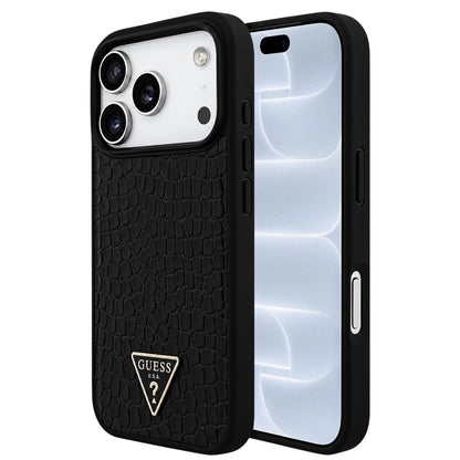 MagSafe Case for Apple iPhone 18 Pro / 17 Pro, Guess, Croco Triangle Logo, Black