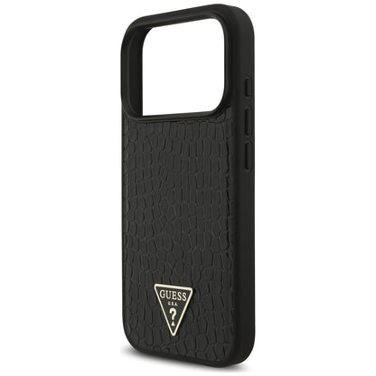 MagSafe Case for Apple iPhone 18 Pro / 17 Pro, Guess, Croco Triangle Logo, Black