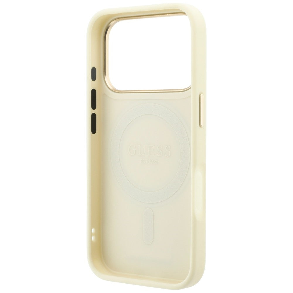 MagSafe-cover til Apple iPhone 18 Pro / 17 Pro, Guess, Grained Ring Stand 360 Classic, beige