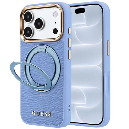 MagSafe-cover til Apple iPhone 18 Pro / 17 Pro, Guess, Grained Ring Stand 360 Classic, blå