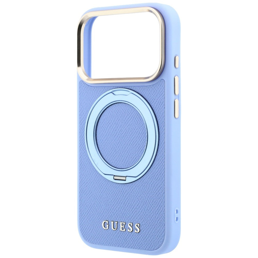MagSafe-cover til Apple iPhone 18 Pro / 17 Pro, Guess, Grained Ring Stand 360 Classic, blå