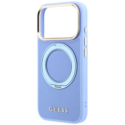 MagSafe-cover til Apple iPhone 18 Pro / 17 Pro, Guess, Grained Ring Stand 360 Classic, blå