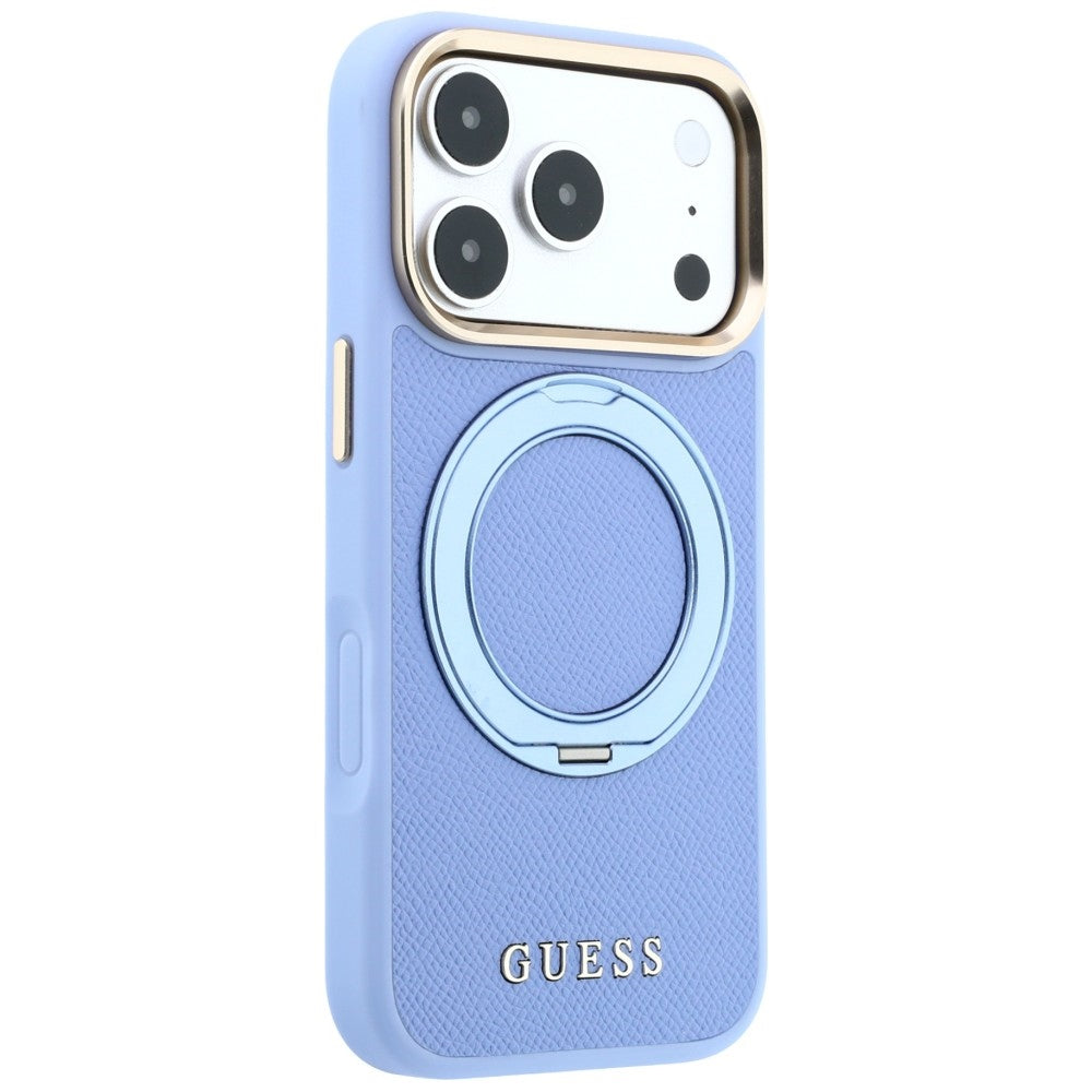 MagSafe-cover til Apple iPhone 18 Pro / 17 Pro, Guess, Grained Ring Stand 360 Classic, blå
