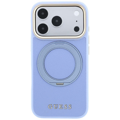 MagSafe-cover til Apple iPhone 18 Pro / 17 Pro, Guess, Grained Ring Stand 360 Classic, blå