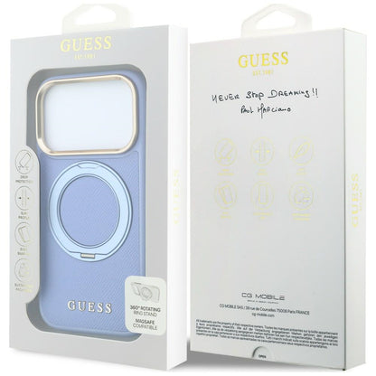 MagSafe-cover til Apple iPhone 18 Pro / 17 Pro, Guess, Grained Ring Stand 360 Classic, blå