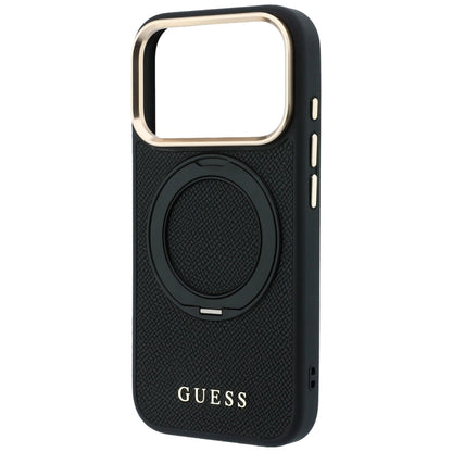 MagSafe Case for Apple iPhone 18 Pro / 17 Pro, Guess, Grained Ring Stand 360 Classic, Black