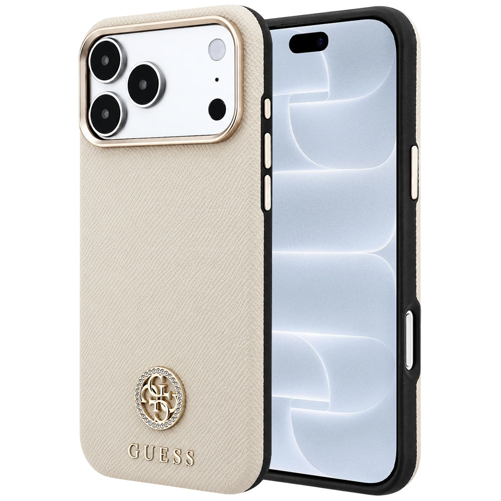 MagSafe-etui til Apple iPhone 18 Pro / 17 Pro, Guess, Kornet Rund Strass Logo, Beige