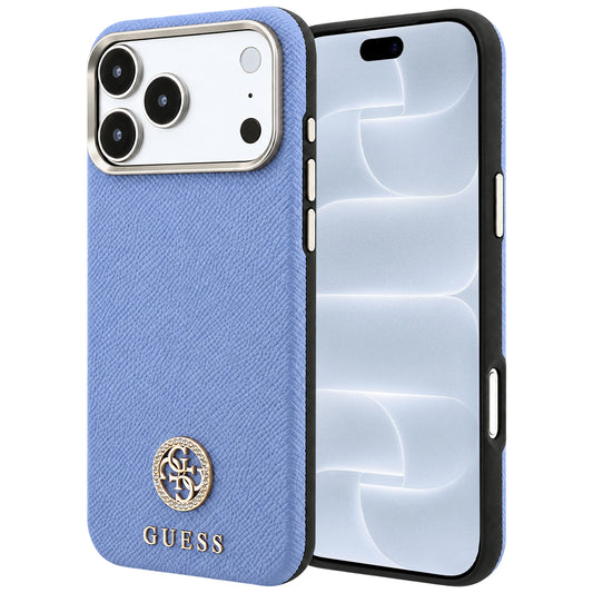 MagSafe-etui til Apple iPhone 18 Pro / 17 Pro, Guess, Grained Round Strass Logo, Bleu