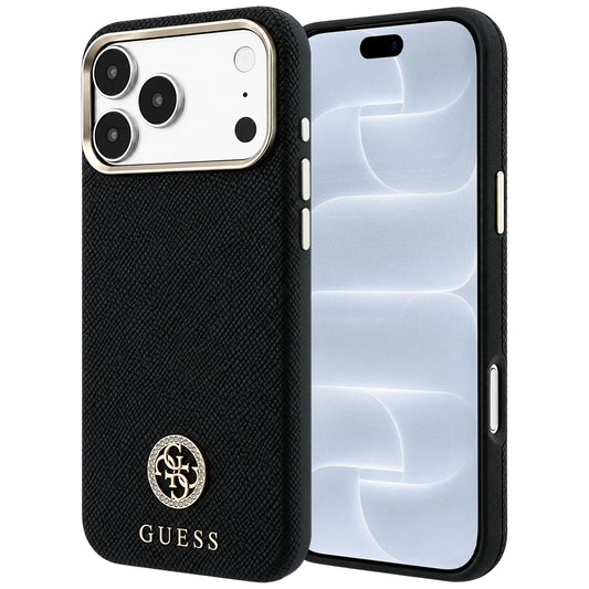 MagSafe-etui til Apple iPhone 18 Pro / 17 Pro, Guess, Kornet Rund Strass Logo, Sort