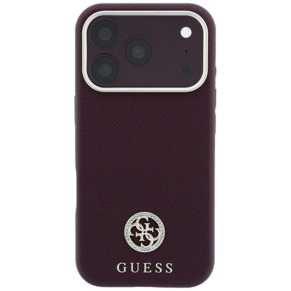 MagSafe-etui til Apple iPhone 18 Pro / 17 Pro, Guess, kornet rundt strass-logo, vinrød