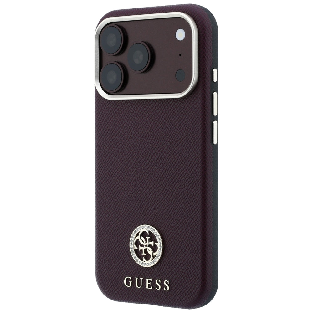 MagSafe-etui til Apple iPhone 18 Pro / 17 Pro, Guess, kornet rundt strass-logo, vinrød