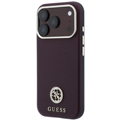 MagSafe-etui til Apple iPhone 18 Pro / 17 Pro, Guess, kornet rundt strass-logo, vinrød