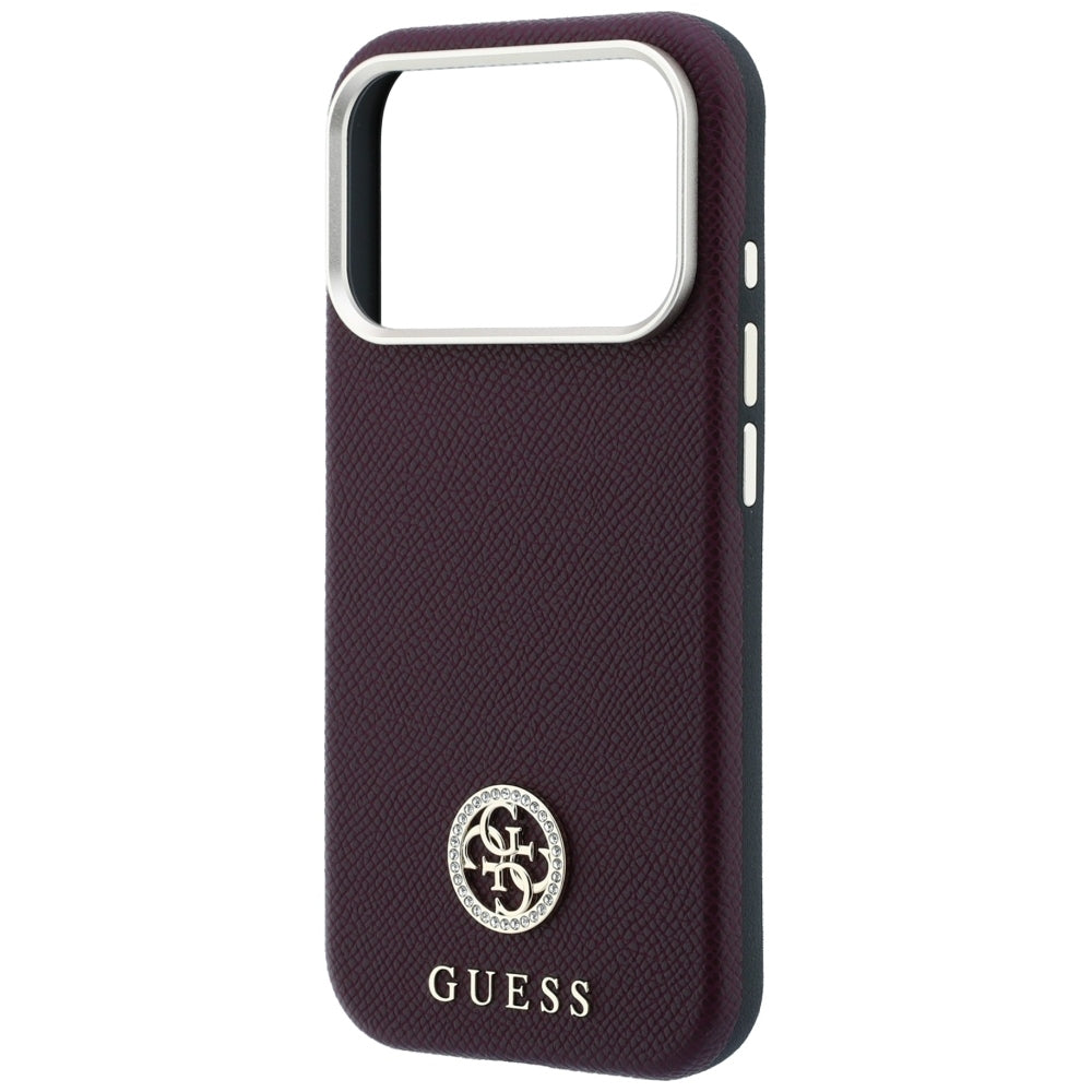 MagSafe-etui til Apple iPhone 18 Pro / 17 Pro, Guess, kornet rundt strass-logo, vinrød