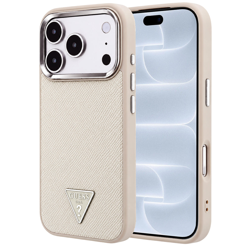 MagSafe-etui til Apple iPhone 18 Pro / 17 Pro, Guess, Grained Triangle Logo, Beige