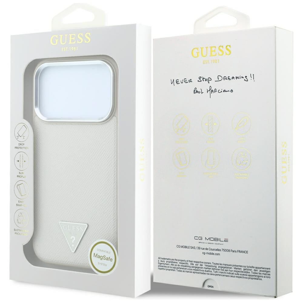 MagSafe-etui til Apple iPhone 18 Pro / 17 Pro, Guess, Grained Triangle Logo, Beige