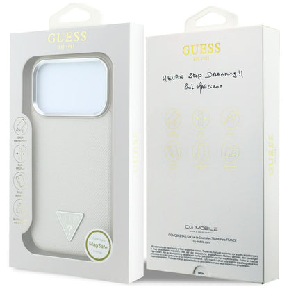 MagSafe-etui til Apple iPhone 18 Pro / 17 Pro, Guess, Grained Triangle Logo, Beige