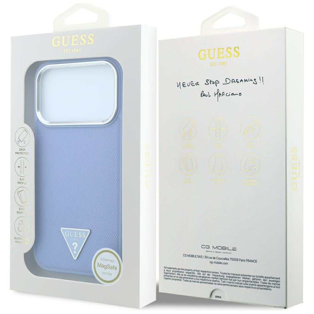 MagSafe-etui til Apple iPhone 18 Pro / 17 Pro, Guess, Grained Triangle Logo, Bleu