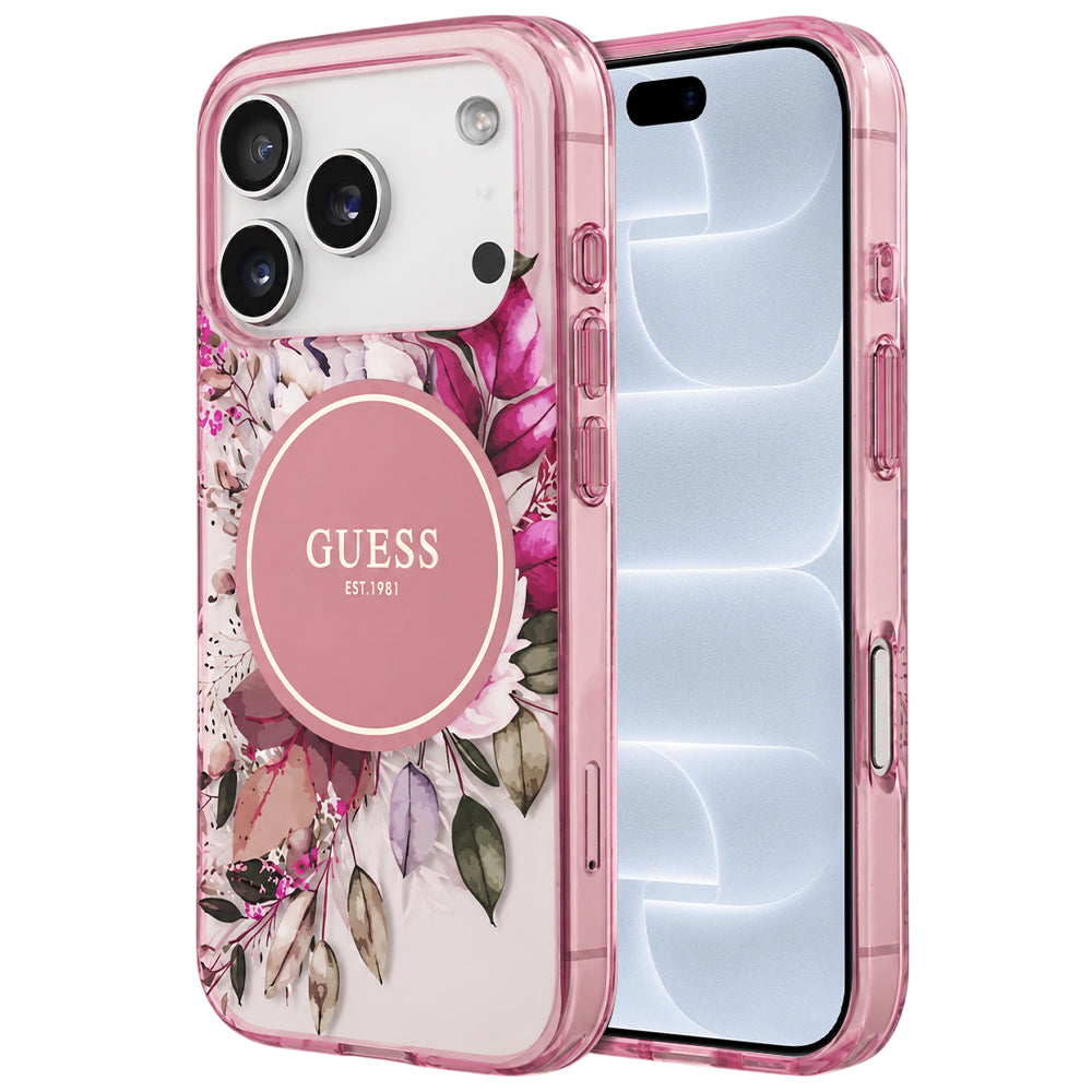 MagSafe-cover til Apple iPhone 18 Pro / 17 Pro, Guess, IML Flower & Tonal Circle, pink