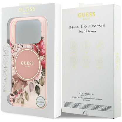MagSafe-cover til Apple iPhone 18 Pro / 17 Pro, Guess, IML Flower & Tonal Circle, pink