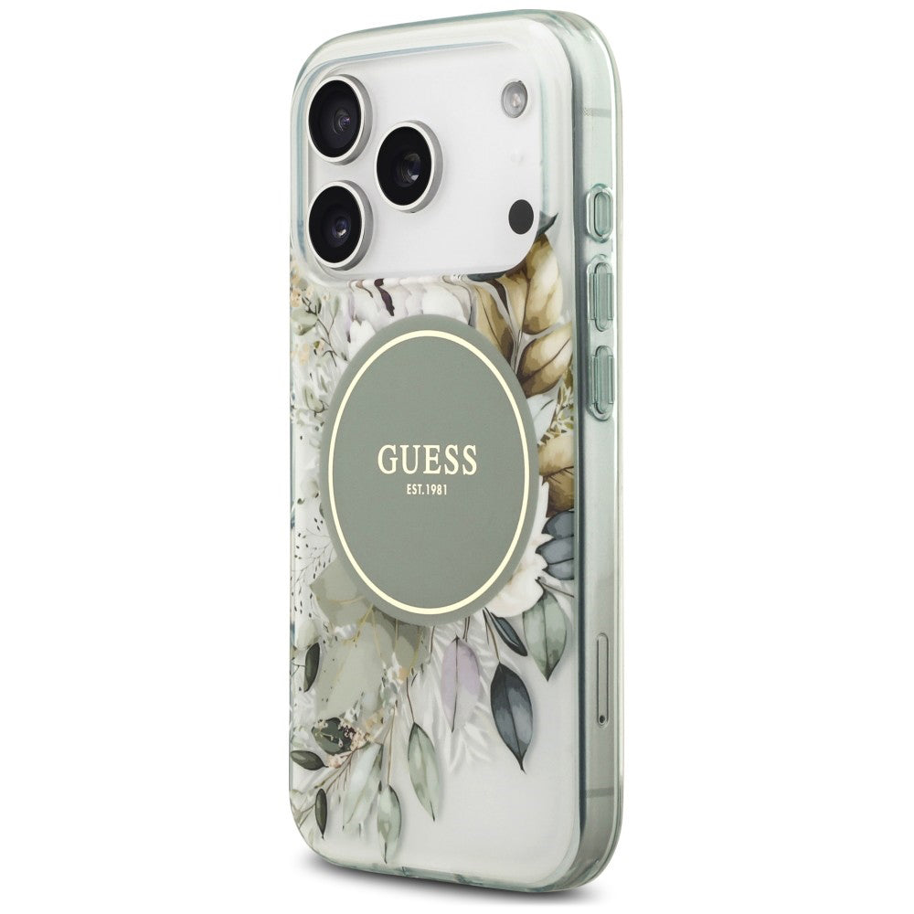 MagSafe-cover til Apple iPhone 18 Pro / 17 Pro, Guess, IML Flower & Tonal Circle, grøn