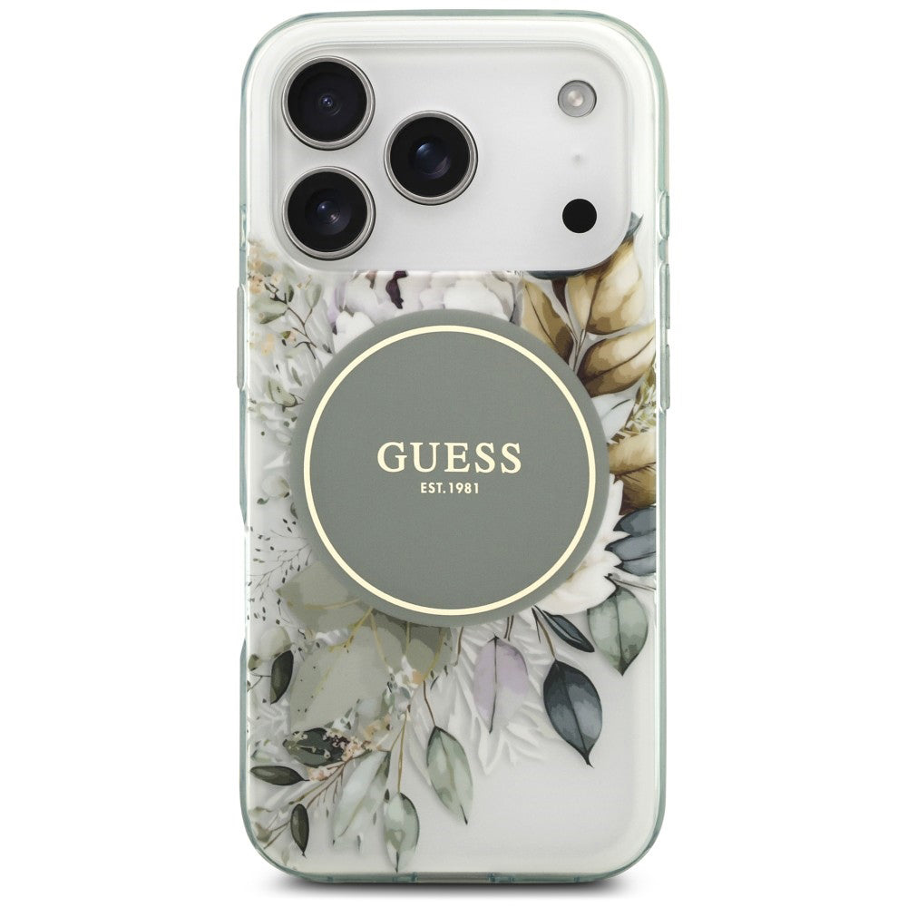 MagSafe-cover til Apple iPhone 18 Pro / 17 Pro, Guess, IML Flower & Tonal Circle, grøn