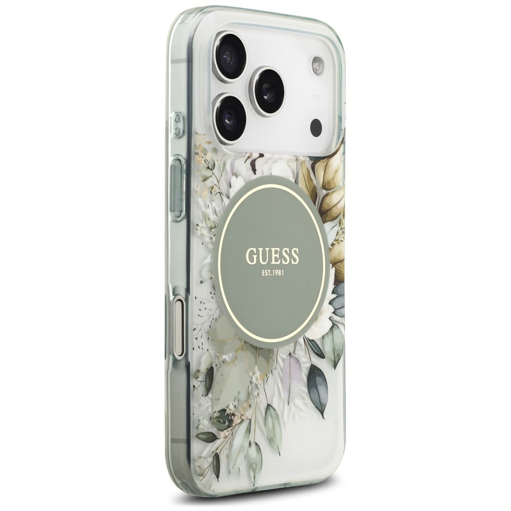 MagSafe-cover til Apple iPhone 18 Pro / 17 Pro, Guess, IML Flower & Tonal Circle, grøn