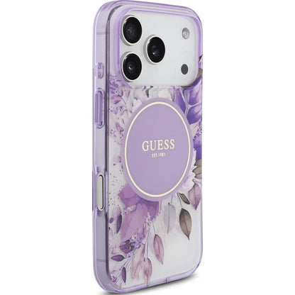 MagSafe-cover til Apple iPhone 18 Pro / 17 Pro, Guess, IML Flowers with Pearl Strap, lilla