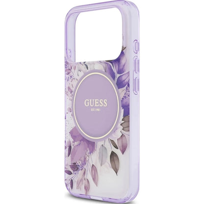 MagSafe-cover til Apple iPhone 18 Pro / 17 Pro, Guess, IML Flowers with Pearl Strap, lilla