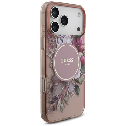 MagSafe-cover til Apple iPhone 18 Pro / 17 Pro, Guess, IML Flowers with Pearl Strap, pink