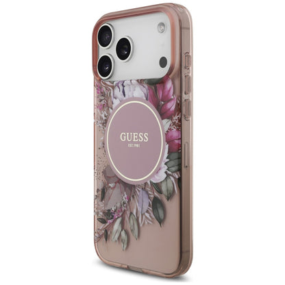 MagSafe-cover til Apple iPhone 18 Pro / 17 Pro, Guess, IML Flowers with Pearl Strap, pink