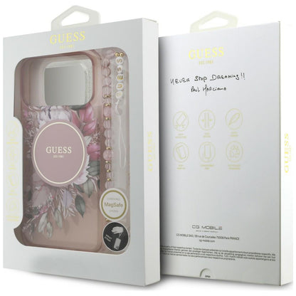 MagSafe-cover til Apple iPhone 18 Pro / 17 Pro, Guess, IML Flowers with Pearl Strap, pink