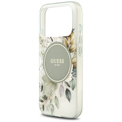 MagSafe-cover til Apple iPhone 18 Pro / 17 Pro, Guess, IML Flowers with Pearl Strap, grøn