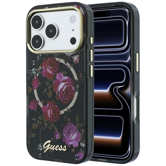 MagSafe-etui til Apple iPhone 18 Pro / 17 Pro, Guess, IML Glitter Blossom Roses, Sort