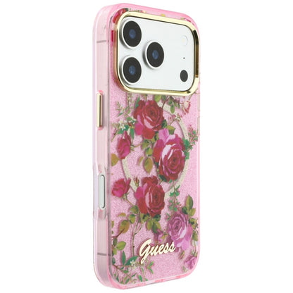 MagSafe-etui til Apple iPhone 18 Pro / 17 Pro, Guess, IML Glitter Blossom Roses, Pink