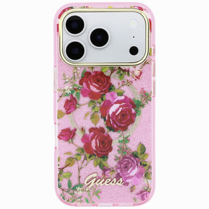 MagSafe-etui til Apple iPhone 18 Pro / 17 Pro, Guess, IML Glitter Blossom Roses, Pink