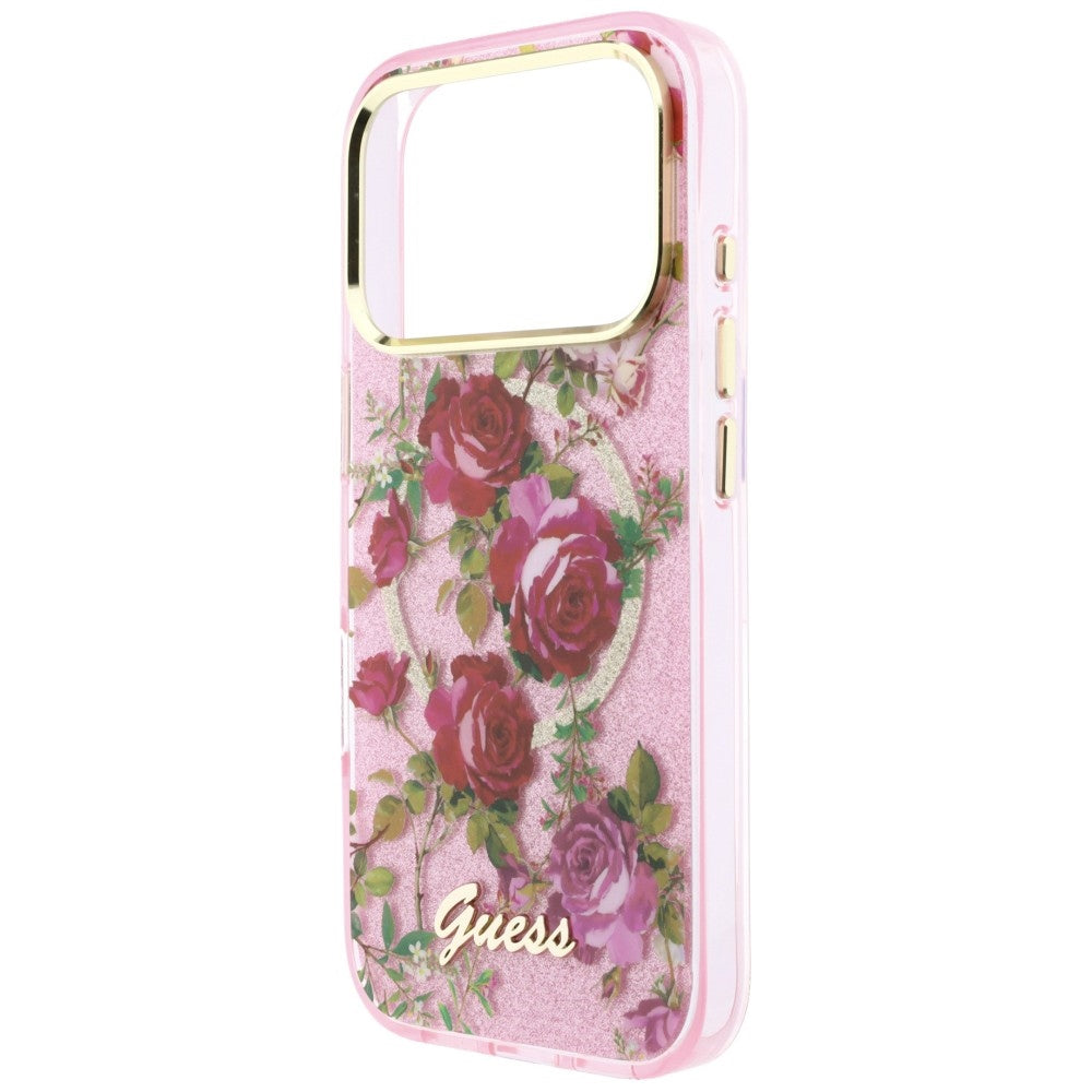 MagSafe-etui til Apple iPhone 18 Pro / 17 Pro, Guess, IML Glitter Blossom Roses, Pink
