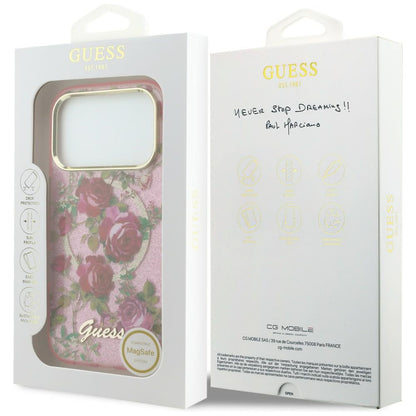 MagSafe-etui til Apple iPhone 18 Pro / 17 Pro, Guess, IML Glitter Blossom Roses, Pink