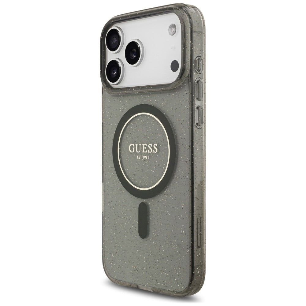 MagSafe-cover til Apple iPhone 18 Pro / 17 Pro, Guess, IML Glitter with Pearl Strap, sort