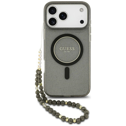 MagSafe-cover til Apple iPhone 18 Pro / 17 Pro, Guess, IML Glitter with Pearl Strap, sort