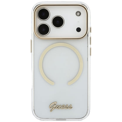 MagSafe-cover til Apple iPhone 18 Pro / 17 Pro, Guess, IML Script Metal, gennemsigtig