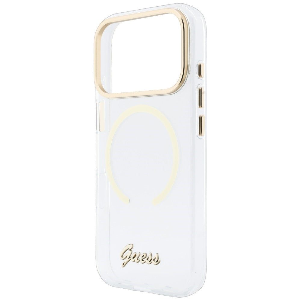 MagSafe-cover til Apple iPhone 18 Pro / 17 Pro, Guess, IML Script Metal, gennemsigtig