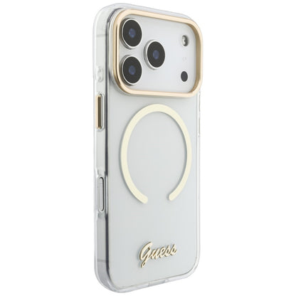 MagSafe-cover til Apple iPhone 18 Pro / 17 Pro, Guess, IML Script Metal, gennemsigtig